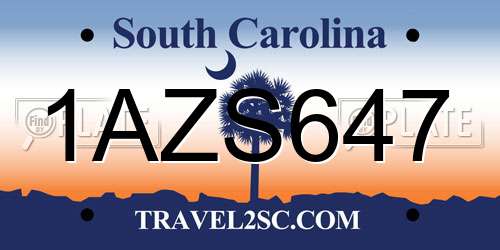 1AZS647 South Carolina License Plate