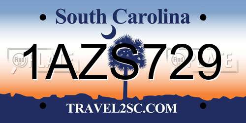 1AZS729 South Carolina License Plate