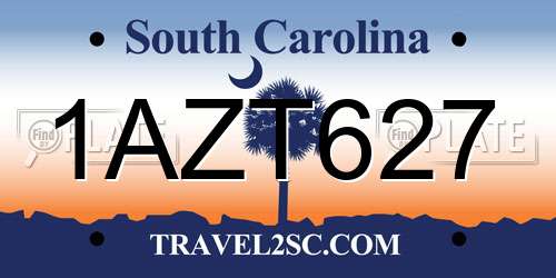 1AZT627 South Carolina License Plate