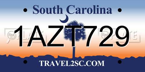 1AZT729 South Carolina License Plate