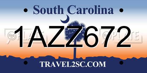 1AZZ672 South Carolina License Plate