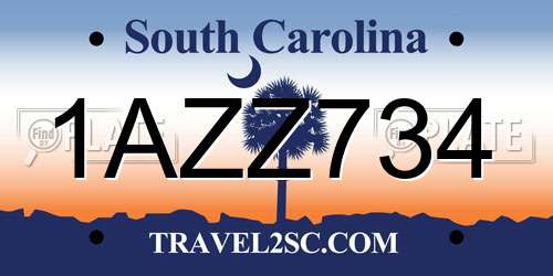 1AZZ734 South Carolina License Plate