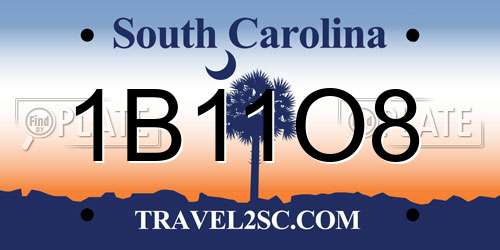 1B11O8 South Carolina License Plate