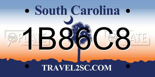 1B86C8 South Carolina License Plate