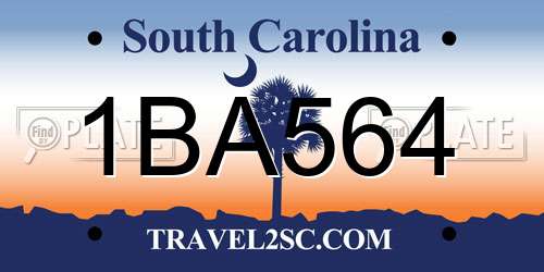 1BA564 South Carolina License Plate