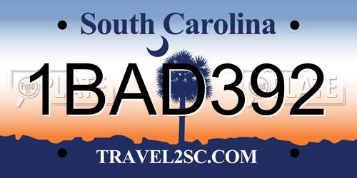 1BAD392 South Carolina License Plate