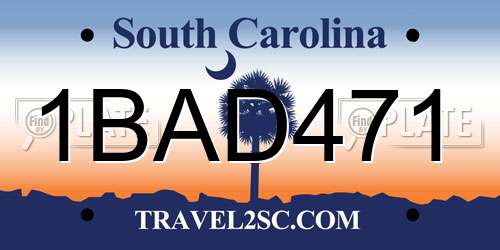 1BAD471 South Carolina License Plate