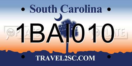 1BAI010 South Carolina License Plate