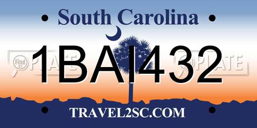 1BAI432 South Carolina License Plate