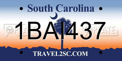 1BAI437 South Carolina License Plate