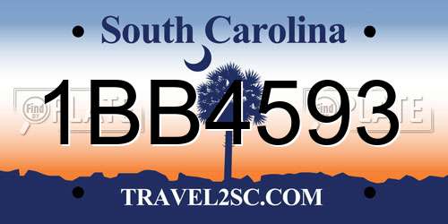 1BB4593 South Carolina License Plate