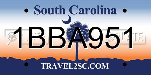 1BBA951 South Carolina License Plate