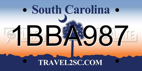 1BBA987 South Carolina License Plate
