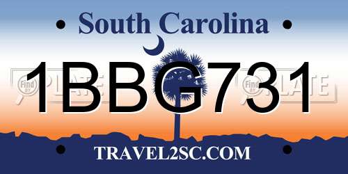 1BBG731 South Carolina License Plate