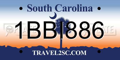 1BBI886 South Carolina License Plate