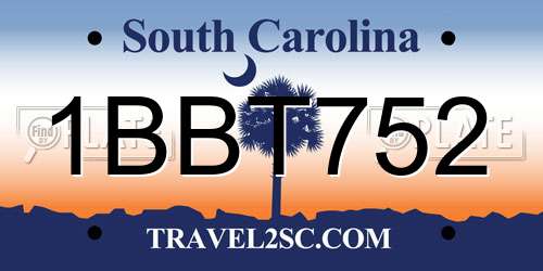 1BBT752 South Carolina License Plate