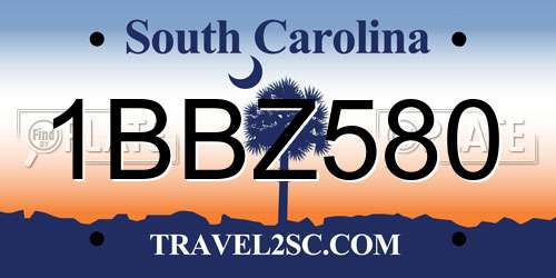 1BBZ580 South Carolina License Plate