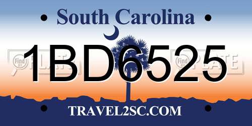 1BD6525 South Carolina License Plate