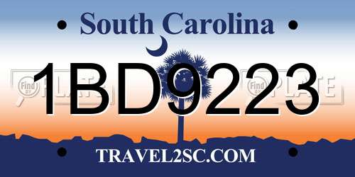 1BD9223 South Carolina License Plate