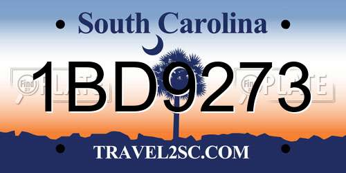 1BD9273 South Carolina License Plate