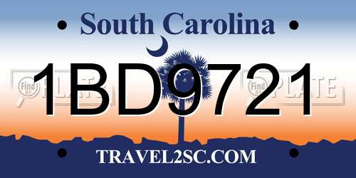 1BD9721 South Carolina License Plate