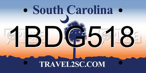 1BDG518 South Carolina License Plate