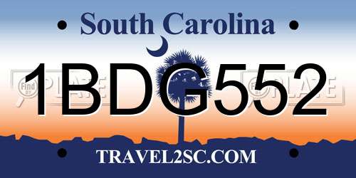 1BDG552 South Carolina License Plate