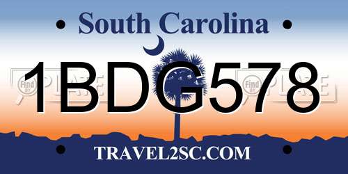1BDG578 South Carolina License Plate
