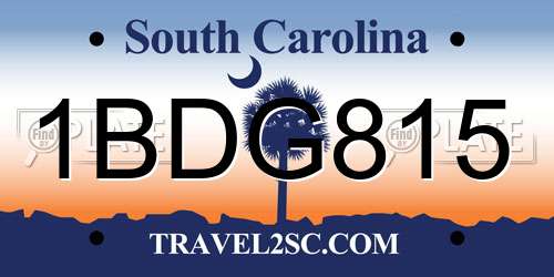 1BDG815 South Carolina License Plate