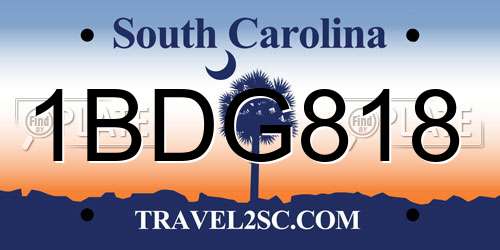1BDG818 South Carolina License Plate
