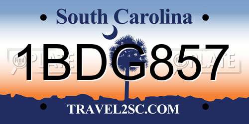 1BDG857 South Carolina License Plate