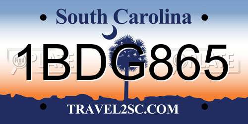 1BDG865 South Carolina License Plate