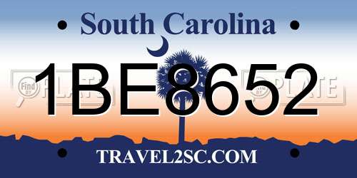 1BE8652 South Carolina License Plate