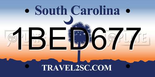1BED677 South Carolina License Plate