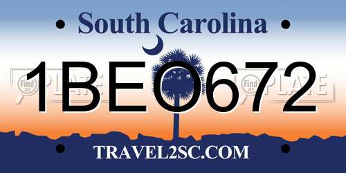 1BEO672 South Carolina License Plate