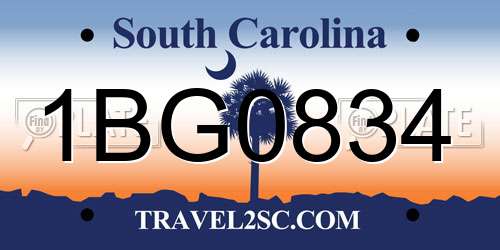 1BG0834 South Carolina License Plate