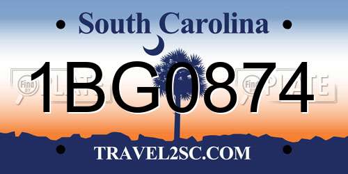 1BG0874 South Carolina License Plate