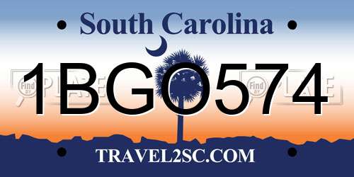 1BGO574 South Carolina License Plate