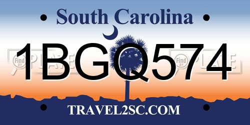 1BGQ574 South Carolina License Plate