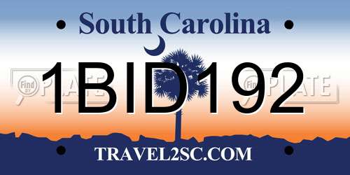 1BID192 South Carolina License Plate