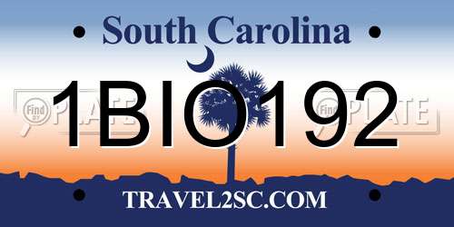 1BIO192 South Carolina License Plate