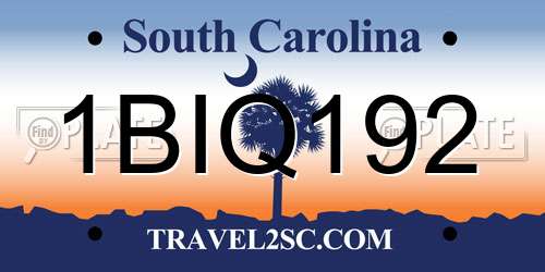 1BIQ192 South Carolina License Plate