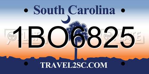 1BO6825 South Carolina License Plate