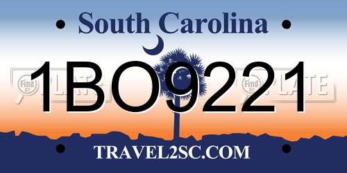 1BO9221 South Carolina License Plate
