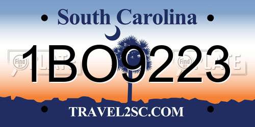 1BO9223 South Carolina License Plate