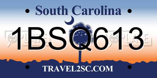 1BSQ613 South Carolina License Plate