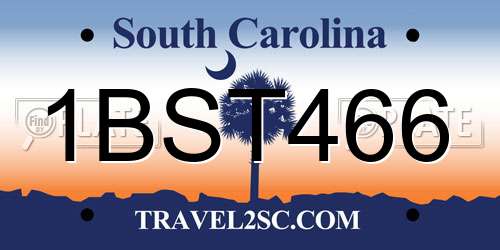 1BST466 South Carolina License Plate