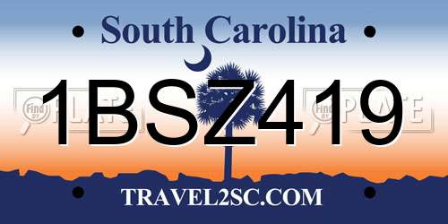 1BSZ419 South Carolina License Plate