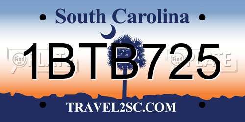 1BTB725 South Carolina License Plate