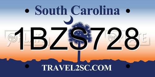 1BZS728 South Carolina License Plate